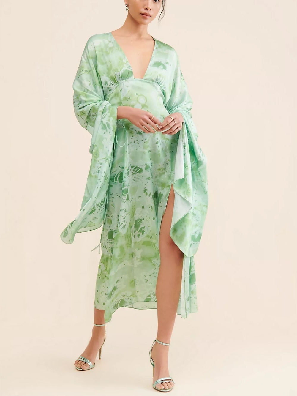 Let me be Midas Midi Abstract Dress Green Whimsical Slip Size Small